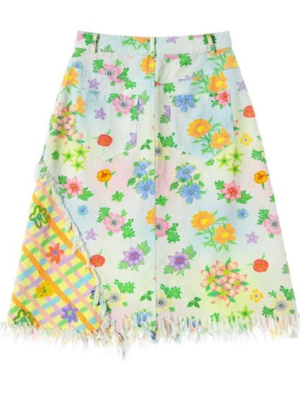 Nähte Blume Plaid A-Line-gedruckter Rock