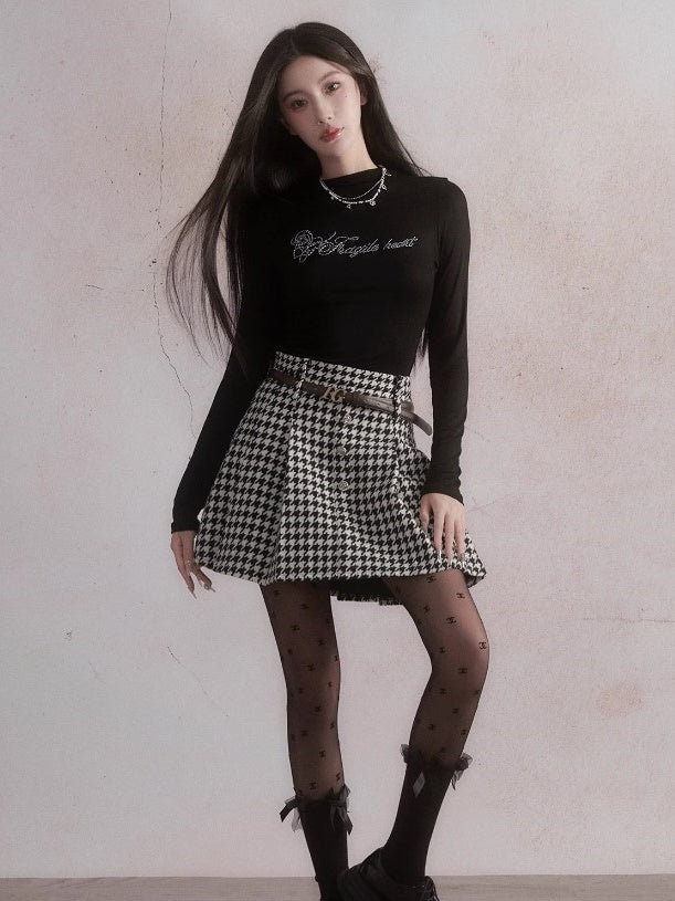 Langzeit-Langarm-T-Shirt & Houndstooth A-Line-Rock