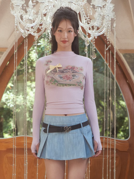 귀여운 고양이 프린트 긴팔 티셔츠