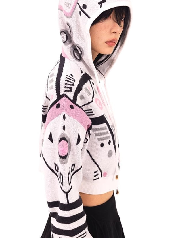 Krümmte mit Kapuze gestrickte Jacke