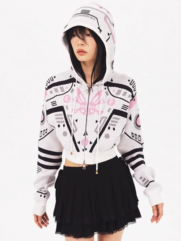 Krümmte mit Kapuze gestrickte Jacke