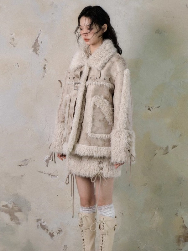 Fur Stitch Strap Loose Fluffy Jacket
