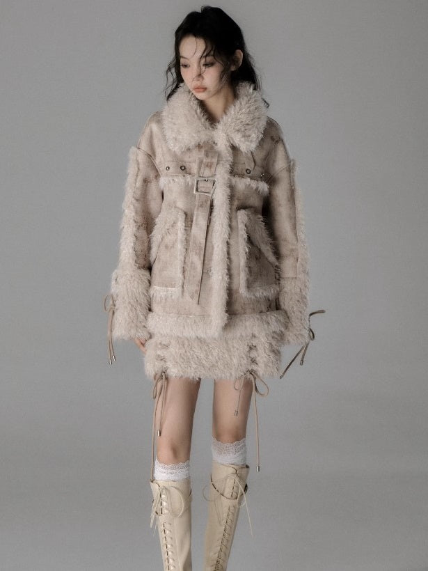 Fur Stitch Strap Loose Fluffy Jacket