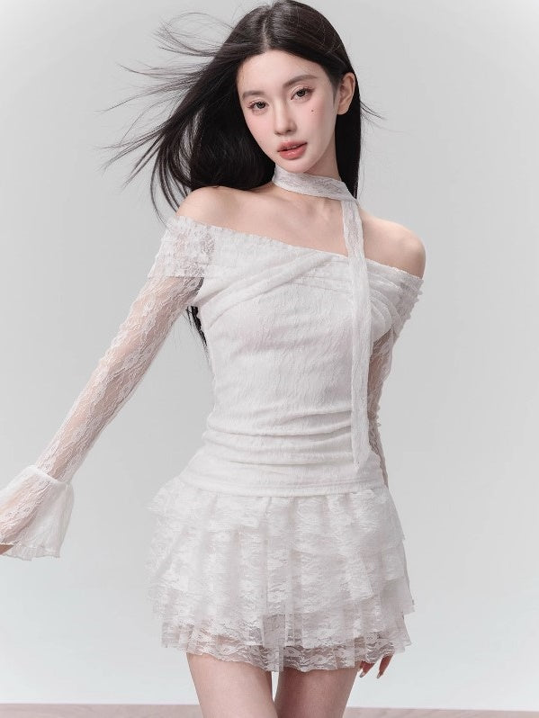 Lace Off-Shoulder Top & Cake Skirt