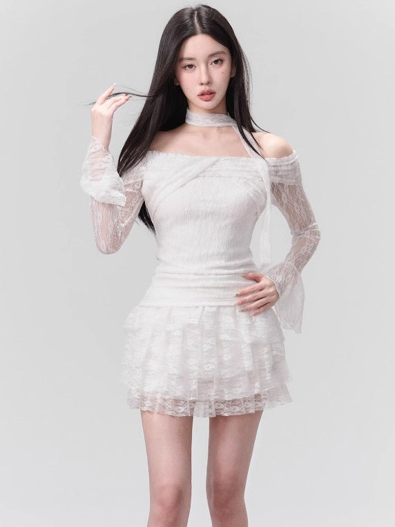 Lace Off-Shoulder Top & Cake Skirt