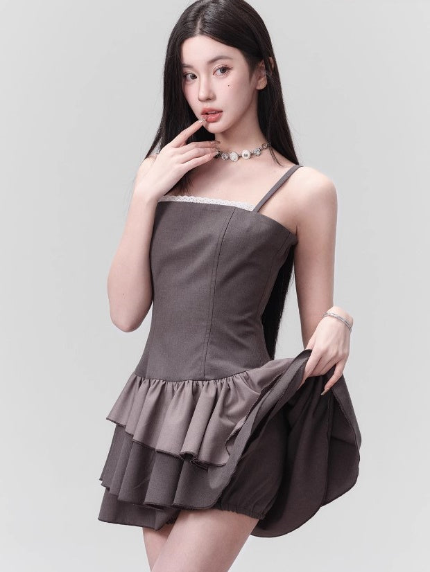 Lace Splicing Suspender Princess Dress & Culottes