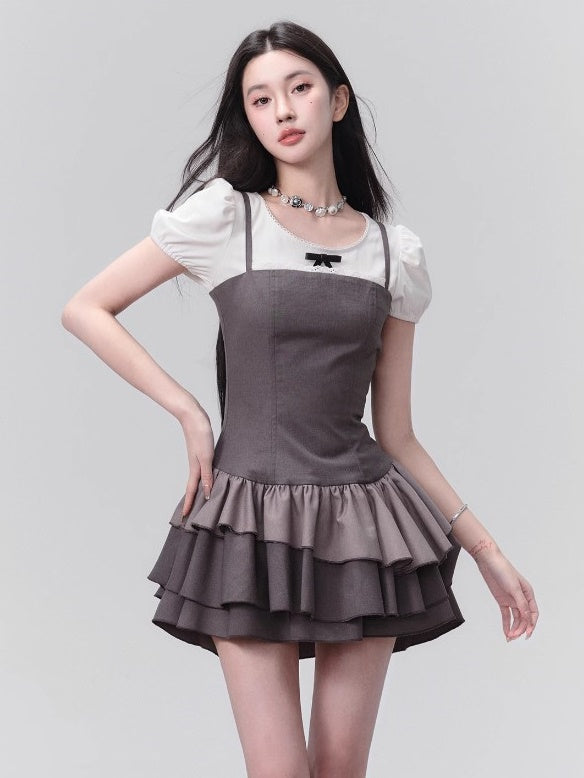 Lace Splicing Suspender Princess Dress & Culottes