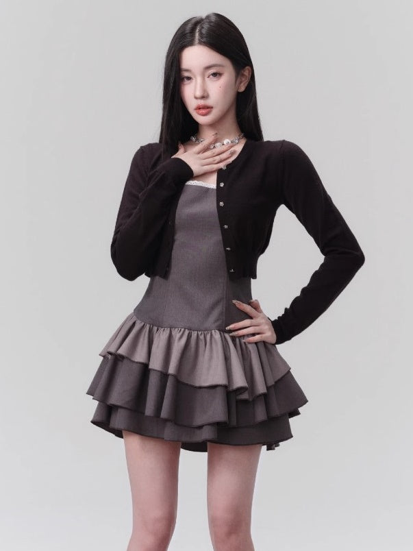 Lace Splicing Suspender Princess Dress & Culottes