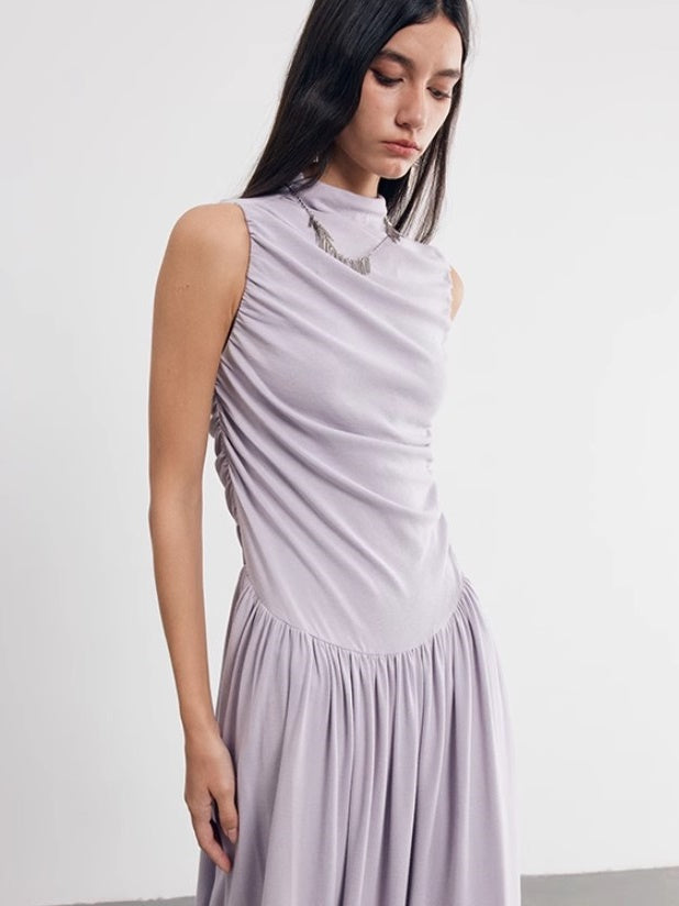 Three-dimensional Pleated Sleeveless Long Dress