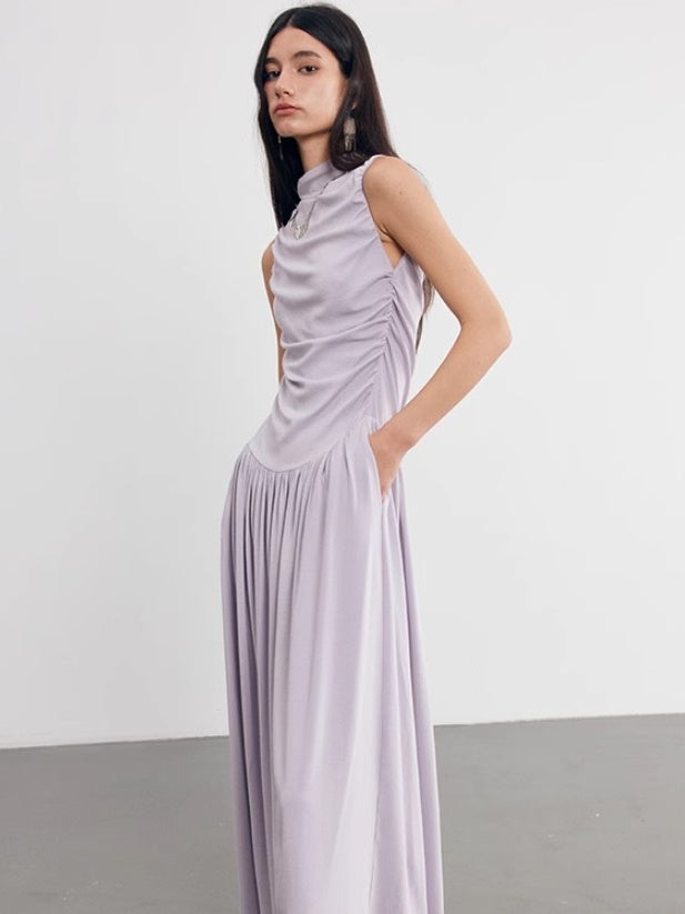 Three-dimensional Pleated Sleeveless Long Dress