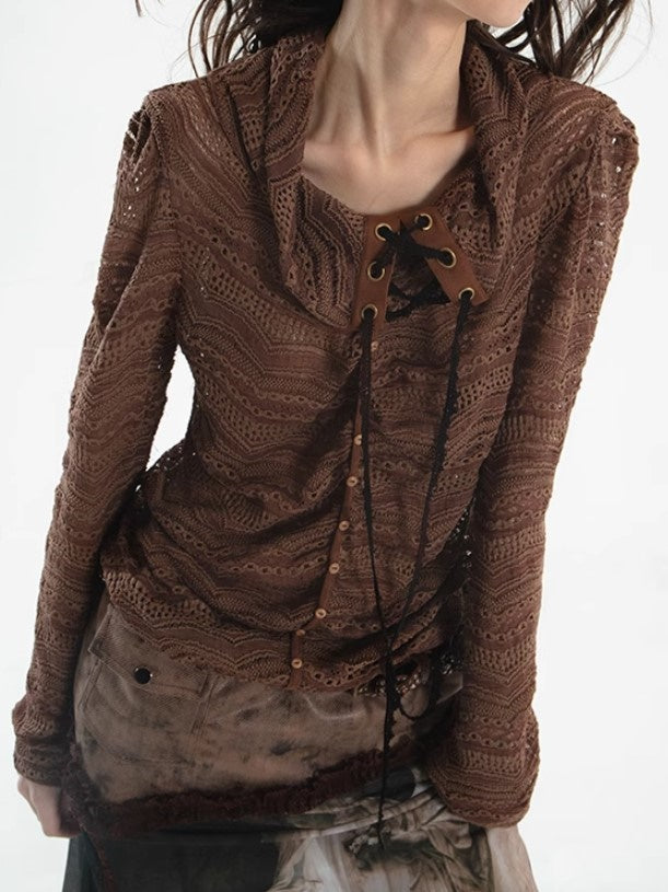 Strap Slim Jacquard Lace Hollow Top