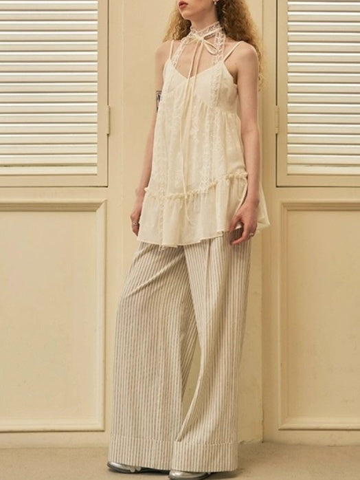 Striped Straight Wide-leg Pants