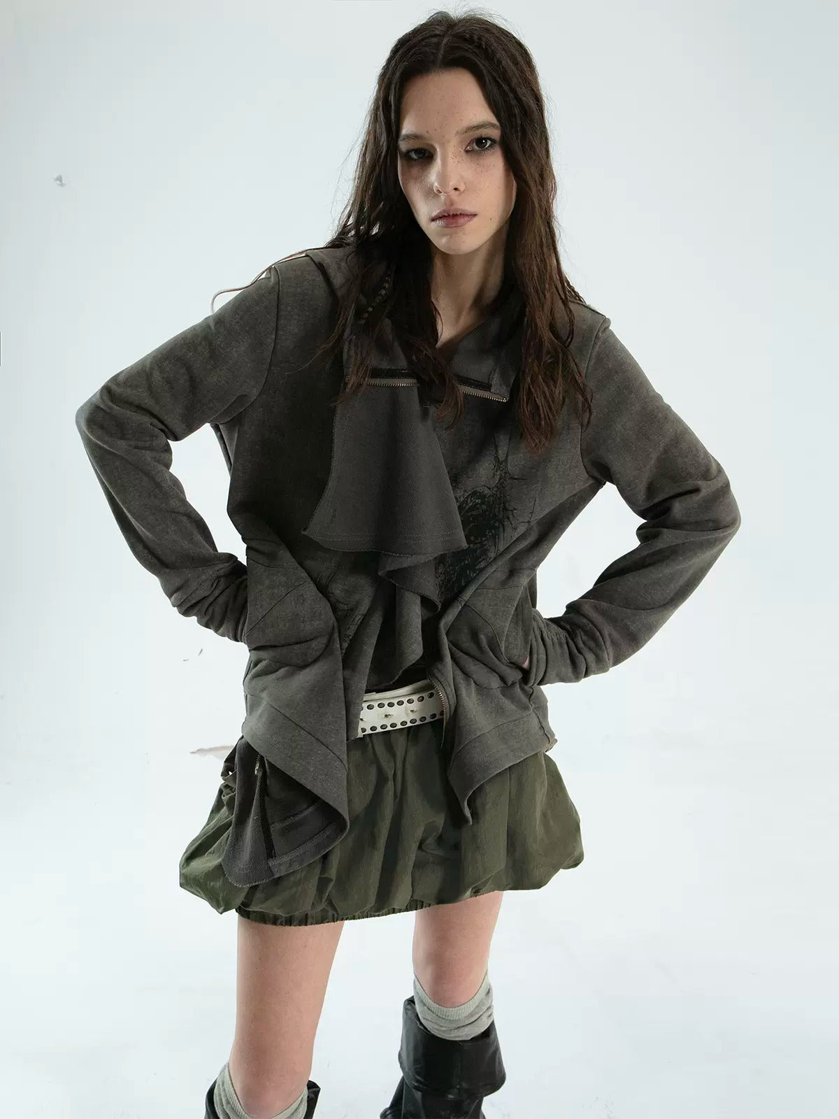 Ruffled Irregular Cut Sweat Jacket