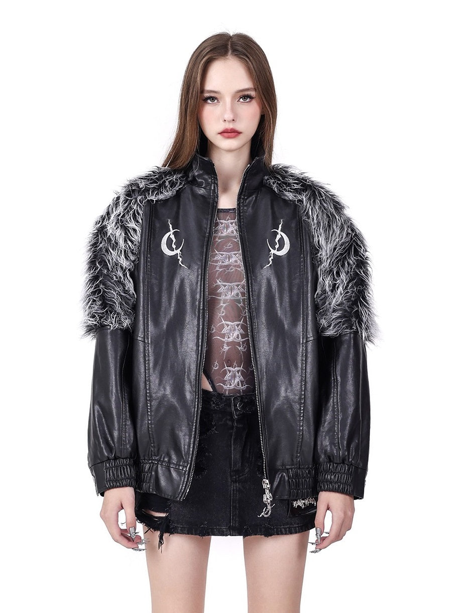Couture en fourrure à double fermeture éclair en cuir sans sexe
