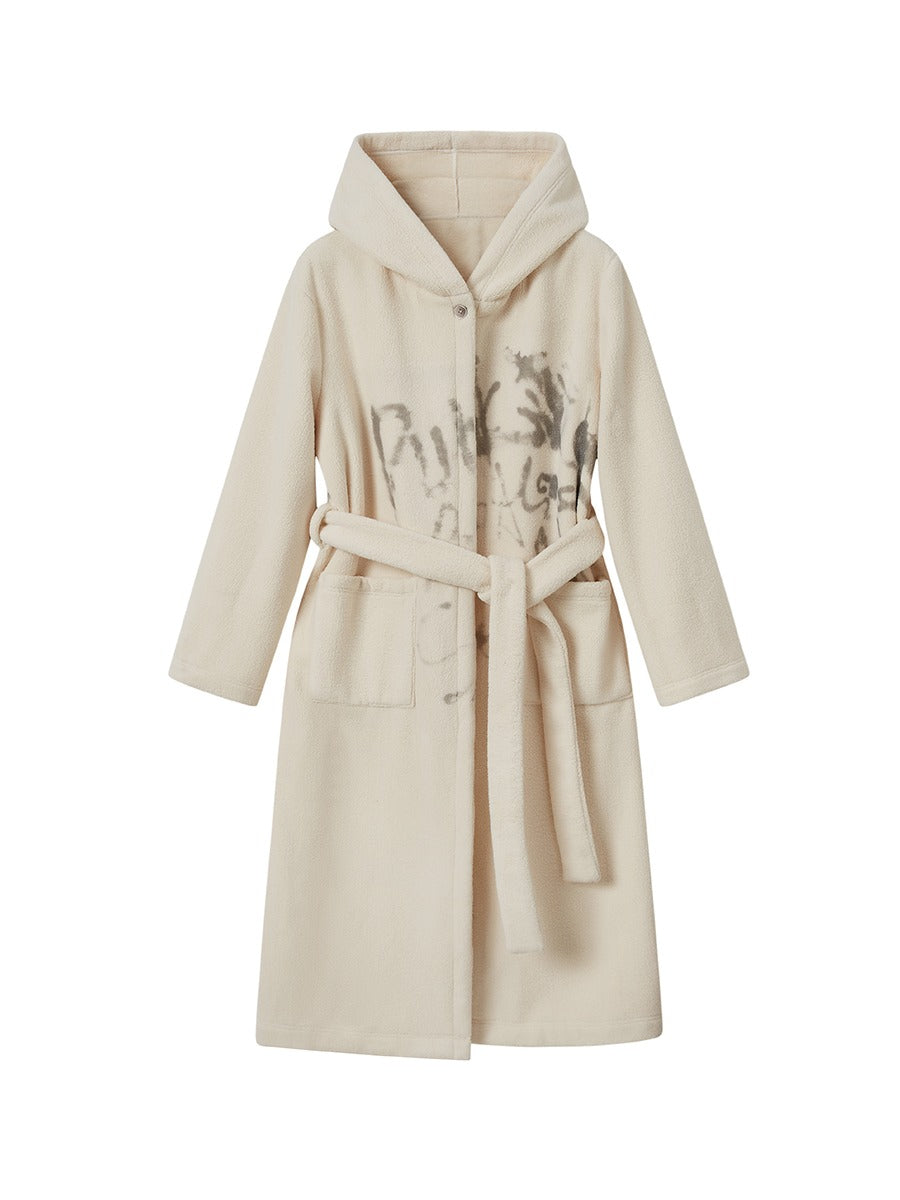 Lose Plüschgraffiti bedruckte Kapuze -Bademantel
