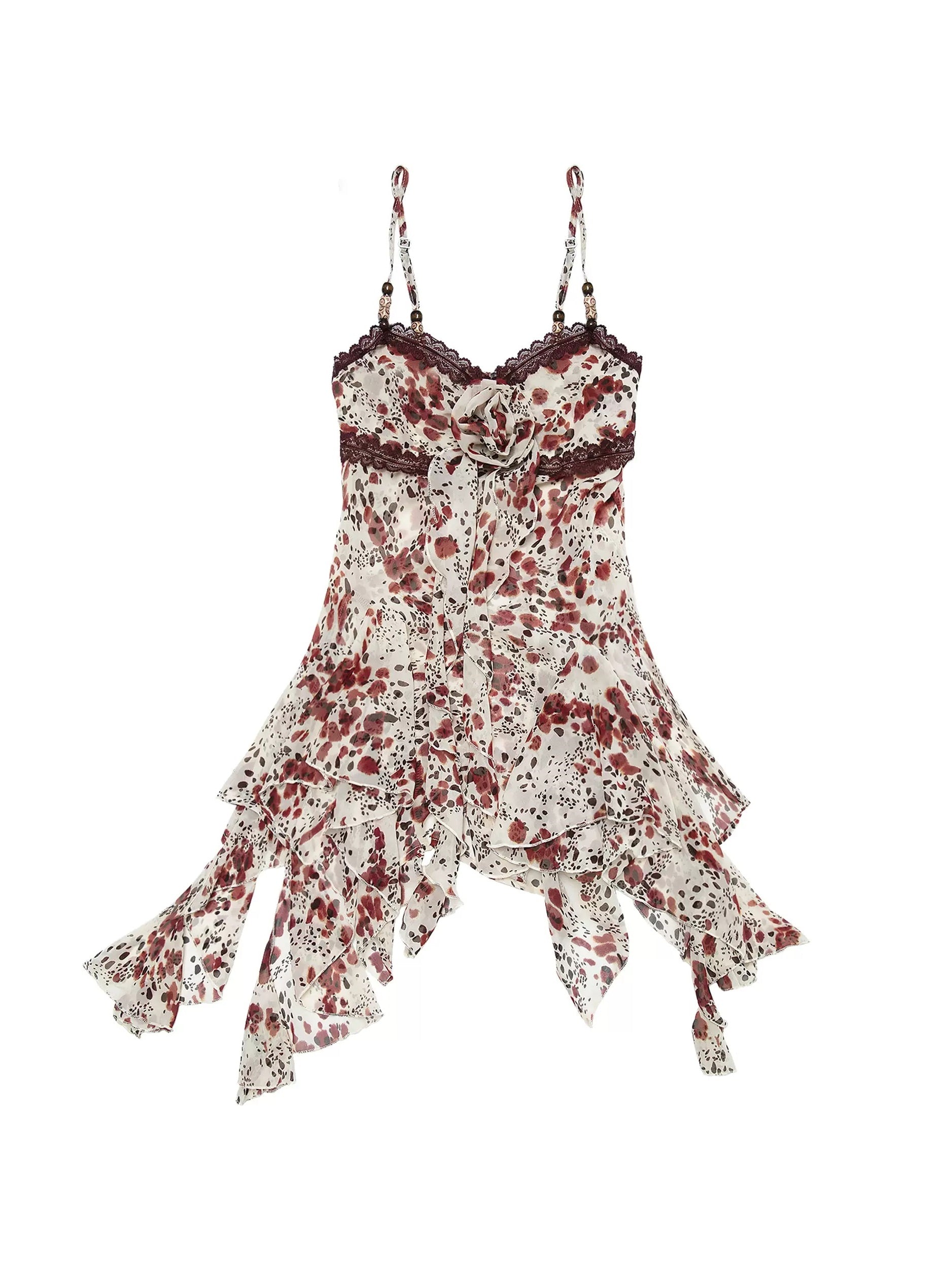 Floral Leopard Print Irregular Camisole Dress
