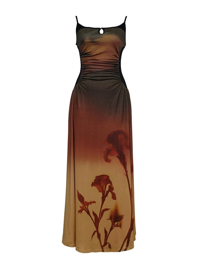 Gradation Printed Elastic Slim Fit Suspender Dress