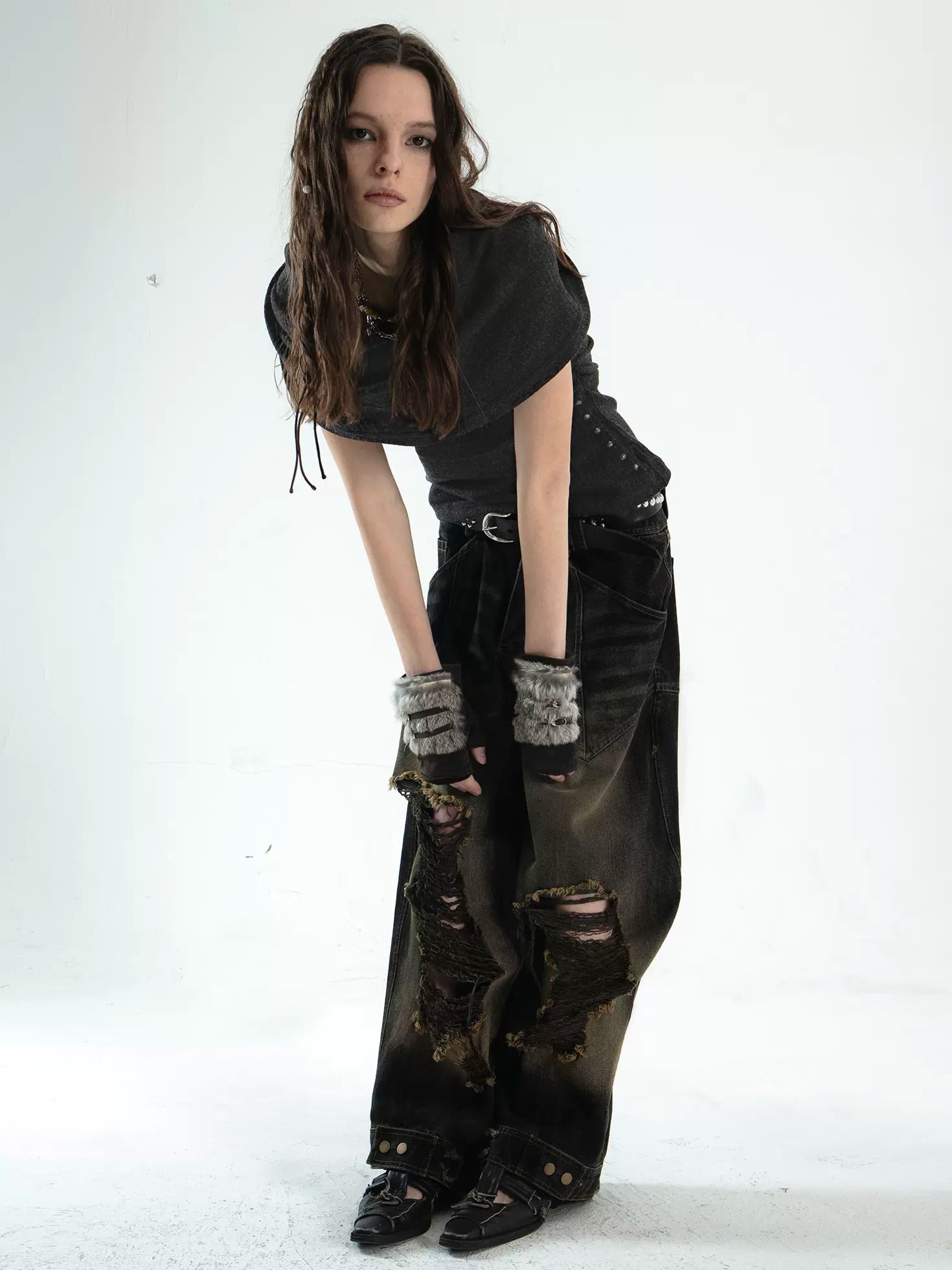 Hooded One-shoulder Swung Collar Knitted Vest