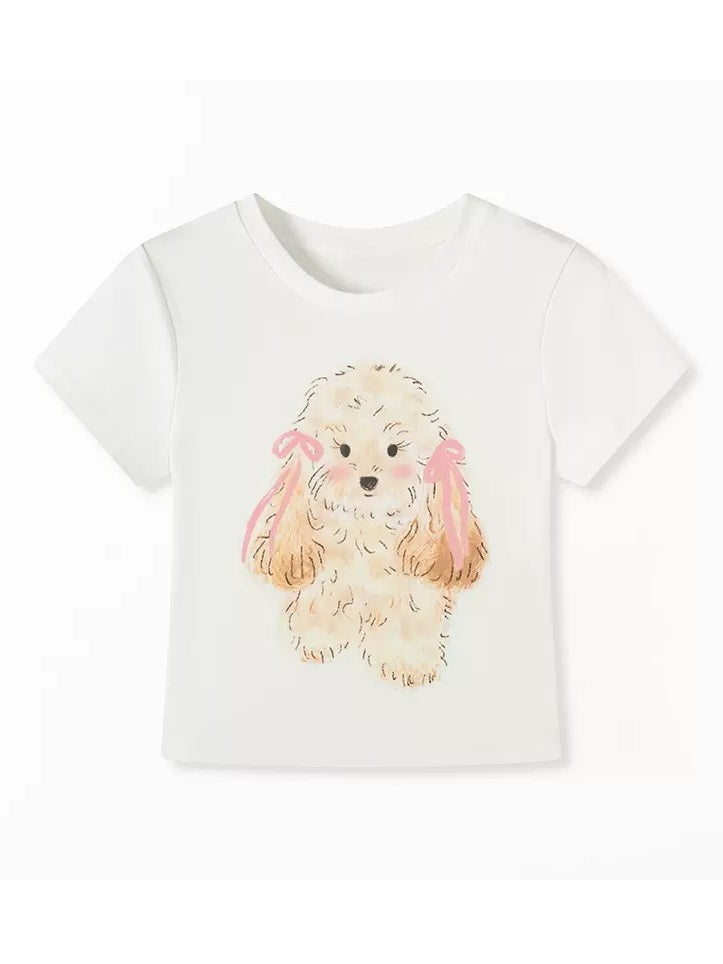 Cute Puppy Printed Short-sleeved T-shirt