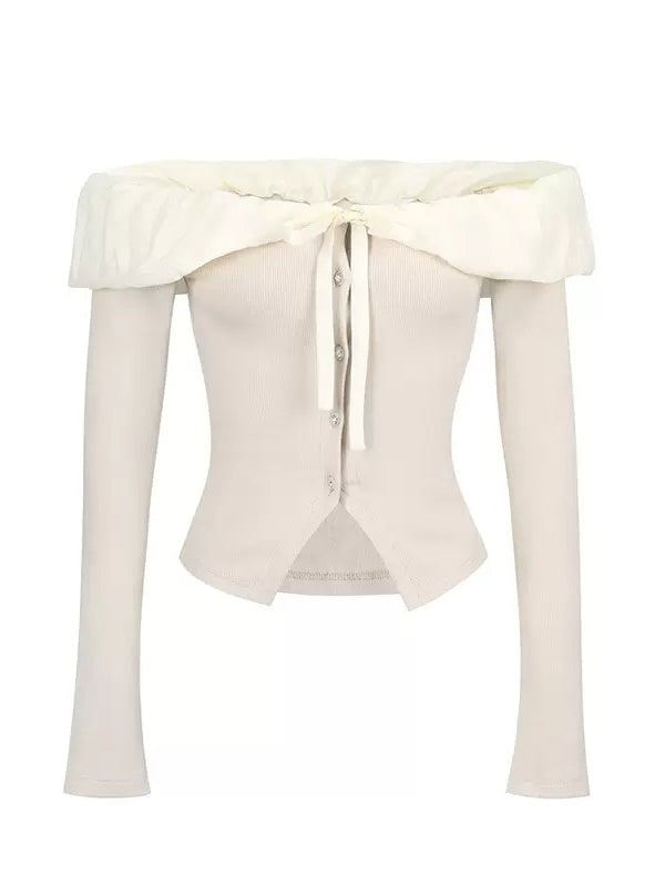 Lace One-shoulder Cardigan Cutsew & Puffy Skirt