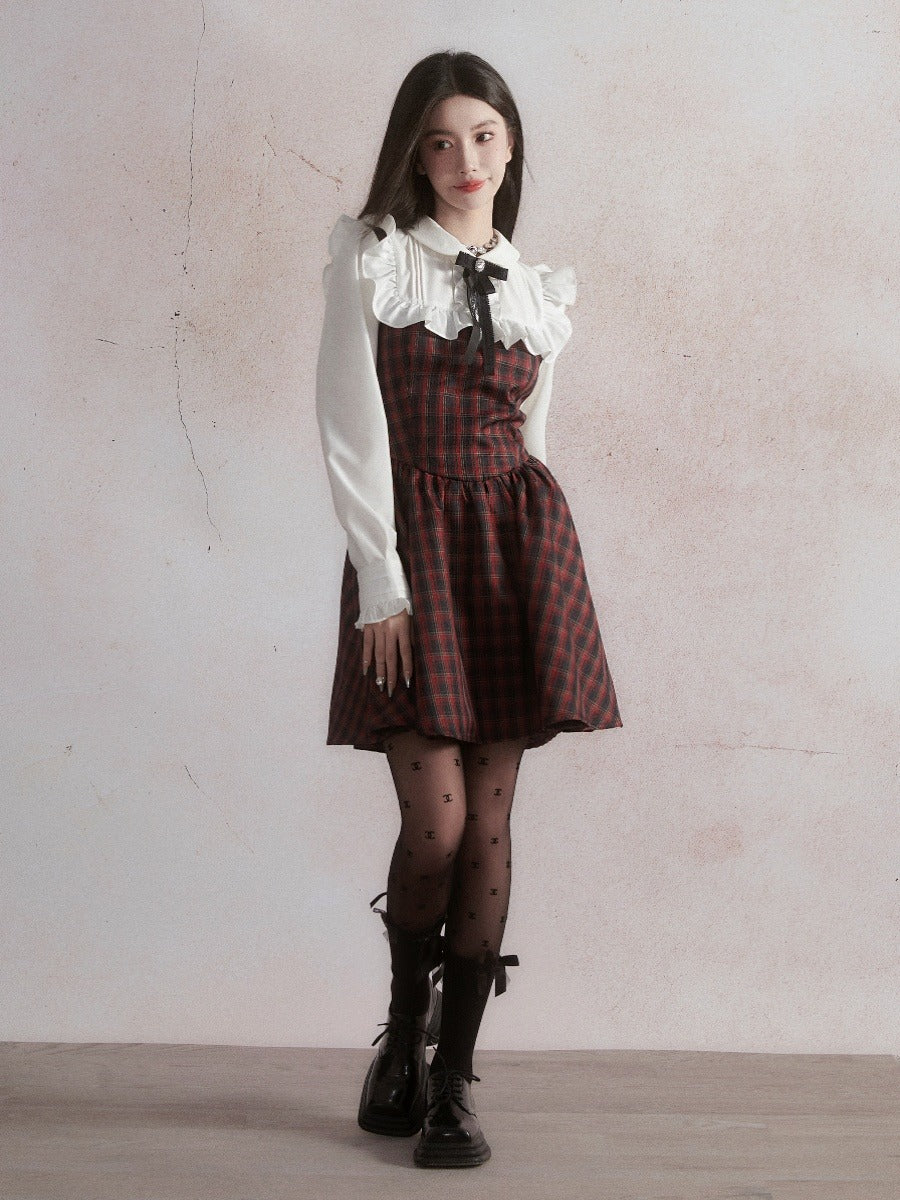 격자 무늬 인형 칼라 드레스