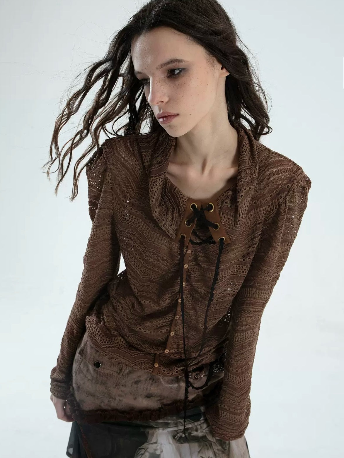 Strap Slim Jacquard Lace Hollow Top