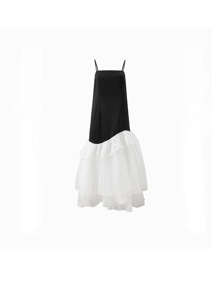 Curved Stitching Design Lace Trimmed Slip Dress