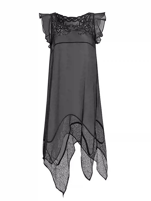 Lace Sequin Embroidery Tulle See-through Dress