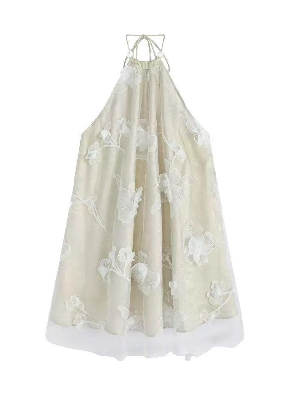 Three-dimensional Flower Halter Neck Dress