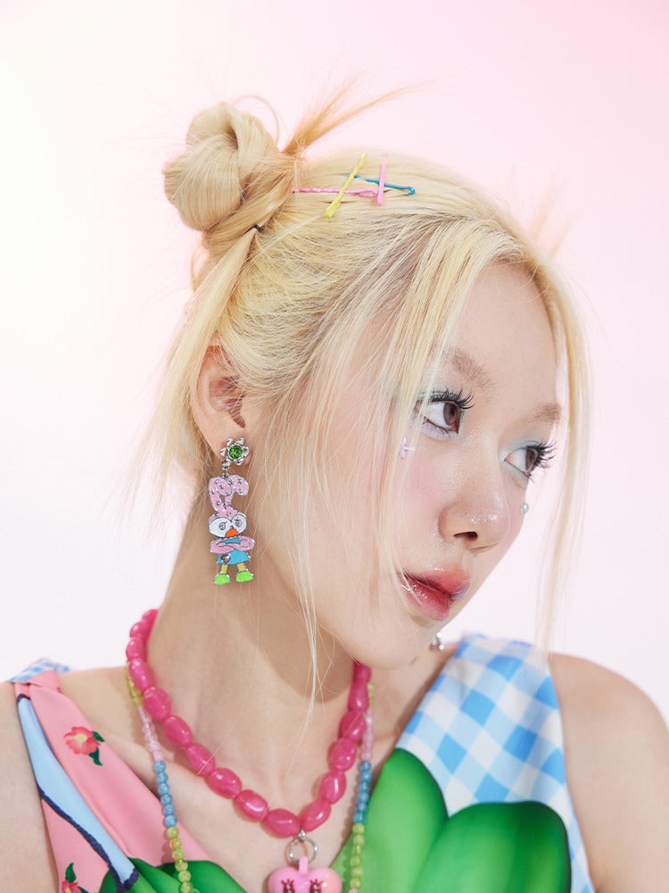 매달린 귀 토끼 비대칭 귀걸이 및 피어스