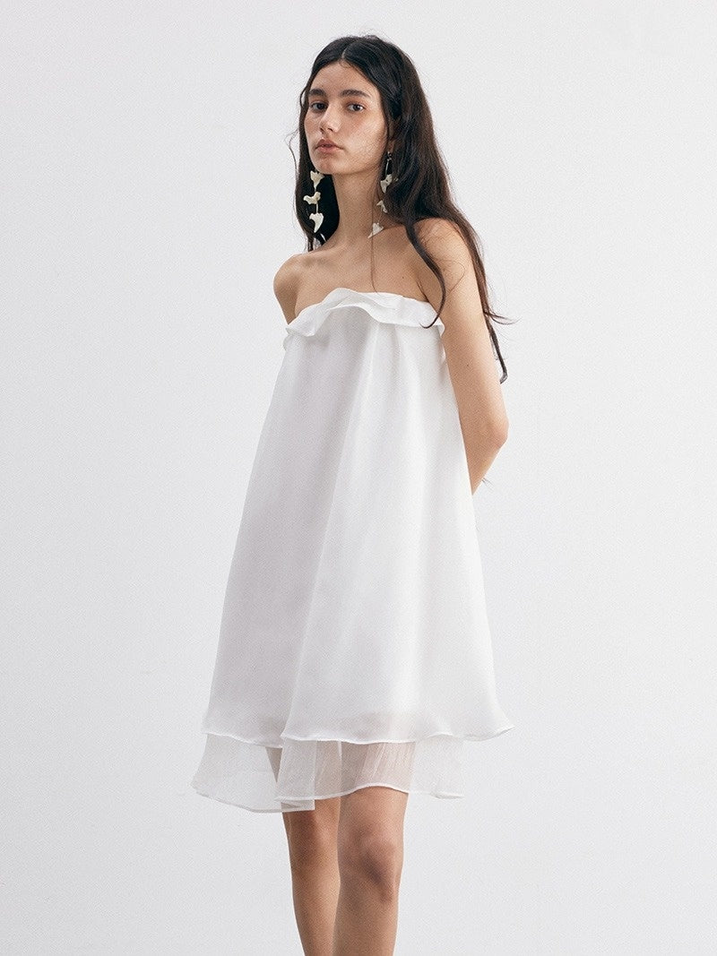 Irregular Cuffed Design Multi-layer Bare Top Dress