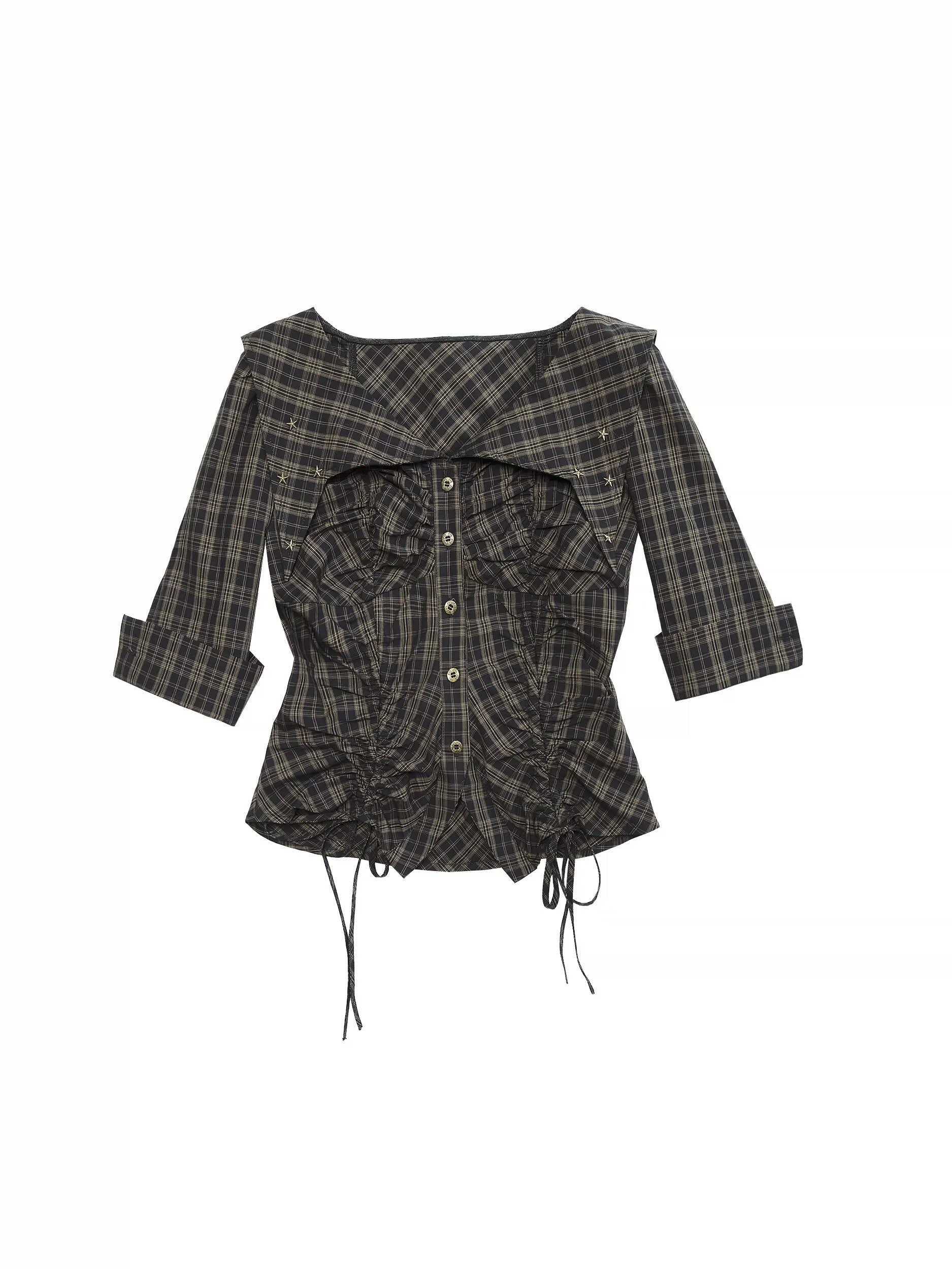 Palace Distressed Pleated Plaid Short Mid-sleeve Shirt
