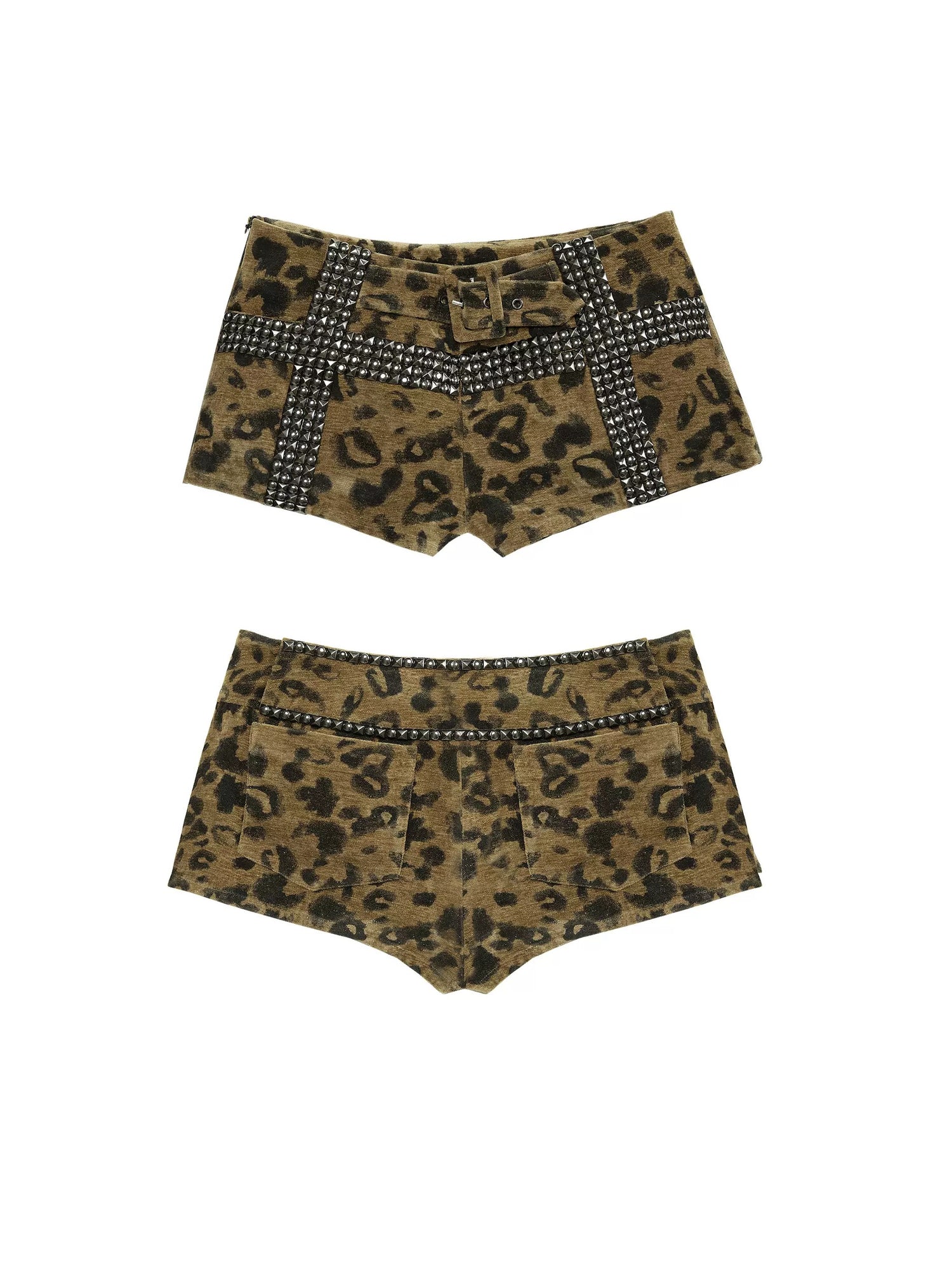 Stamping Rivets Leopard Print Hot Pants