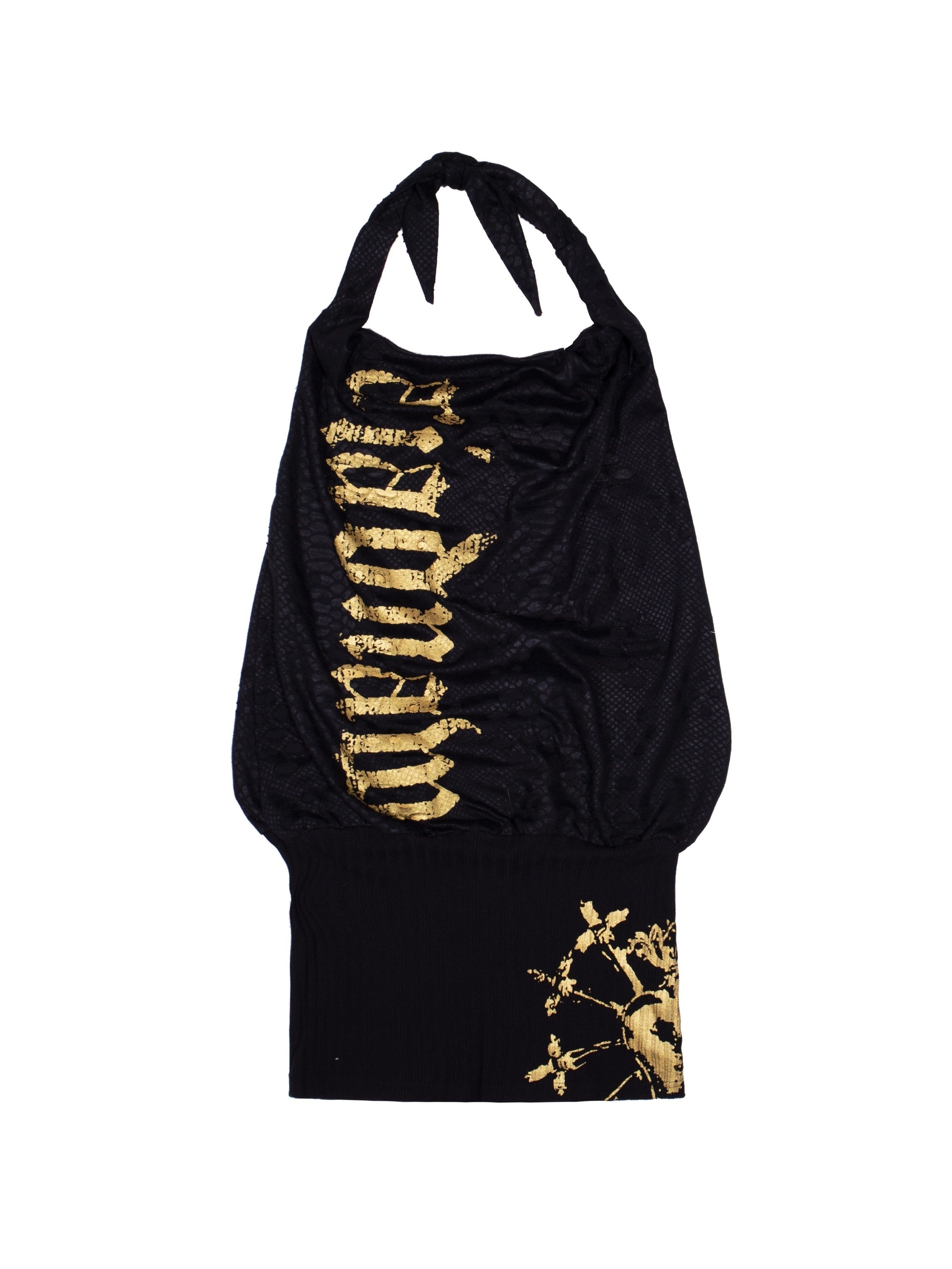 Gold-stamped Halter Neck Short Dress