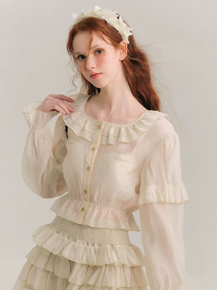 Shimmer Frill Collar Shirt & Fluffy Cake Skirt