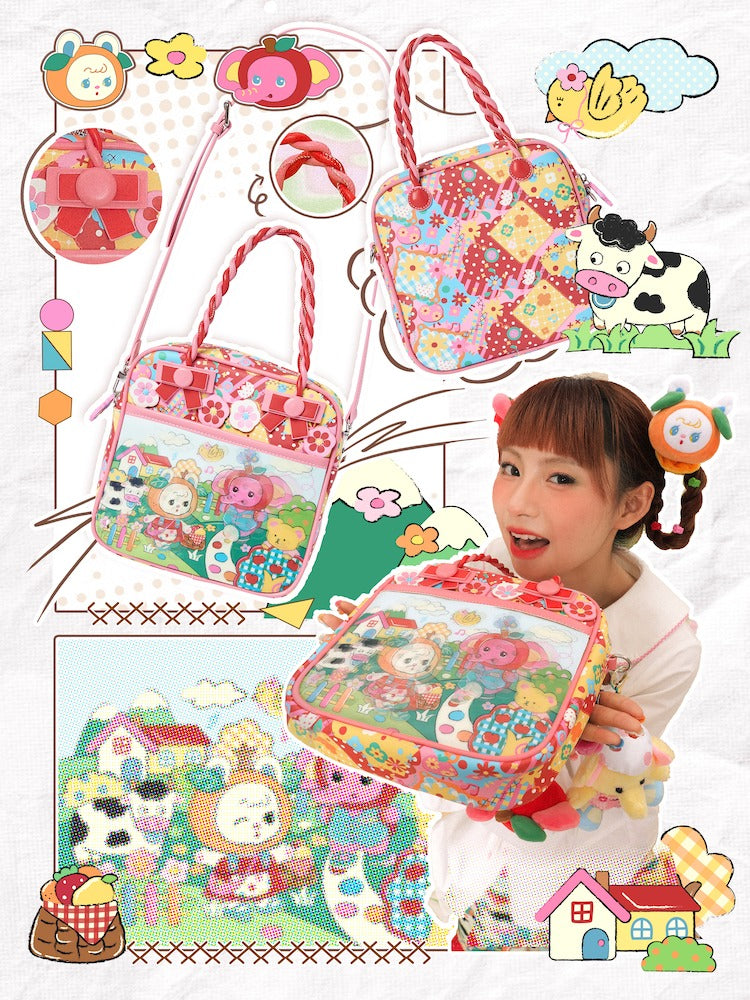 격자 무늬 플래시 카드 풍경 PU 트위스트 핸드백