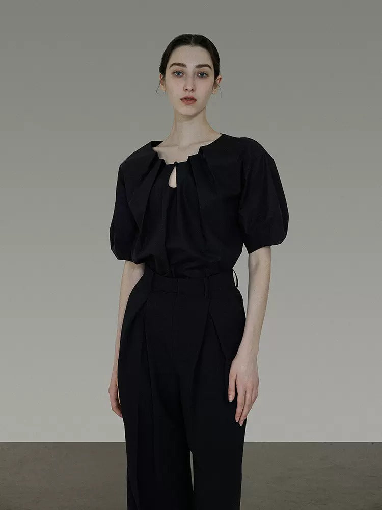 Drop Collar Niche Lantern Sleeve Shirt