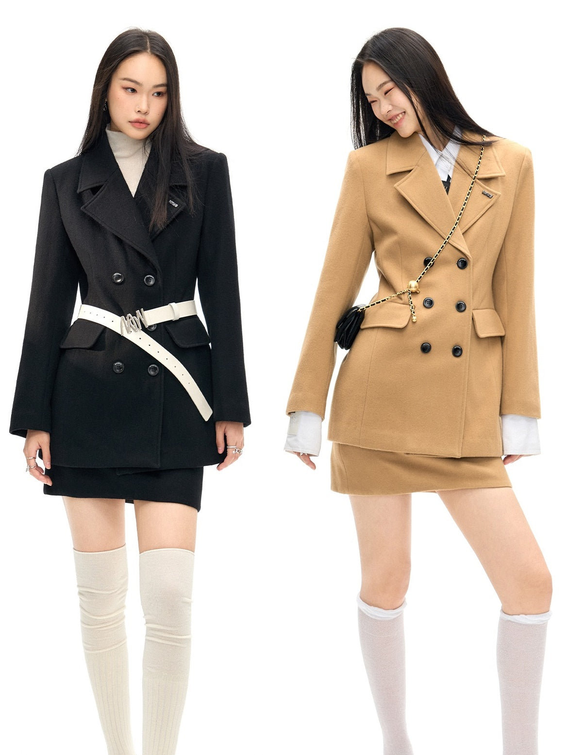 Double Button Wool Coat & Mini Skirt