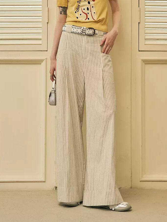 Striped Straight Wide-leg Pants