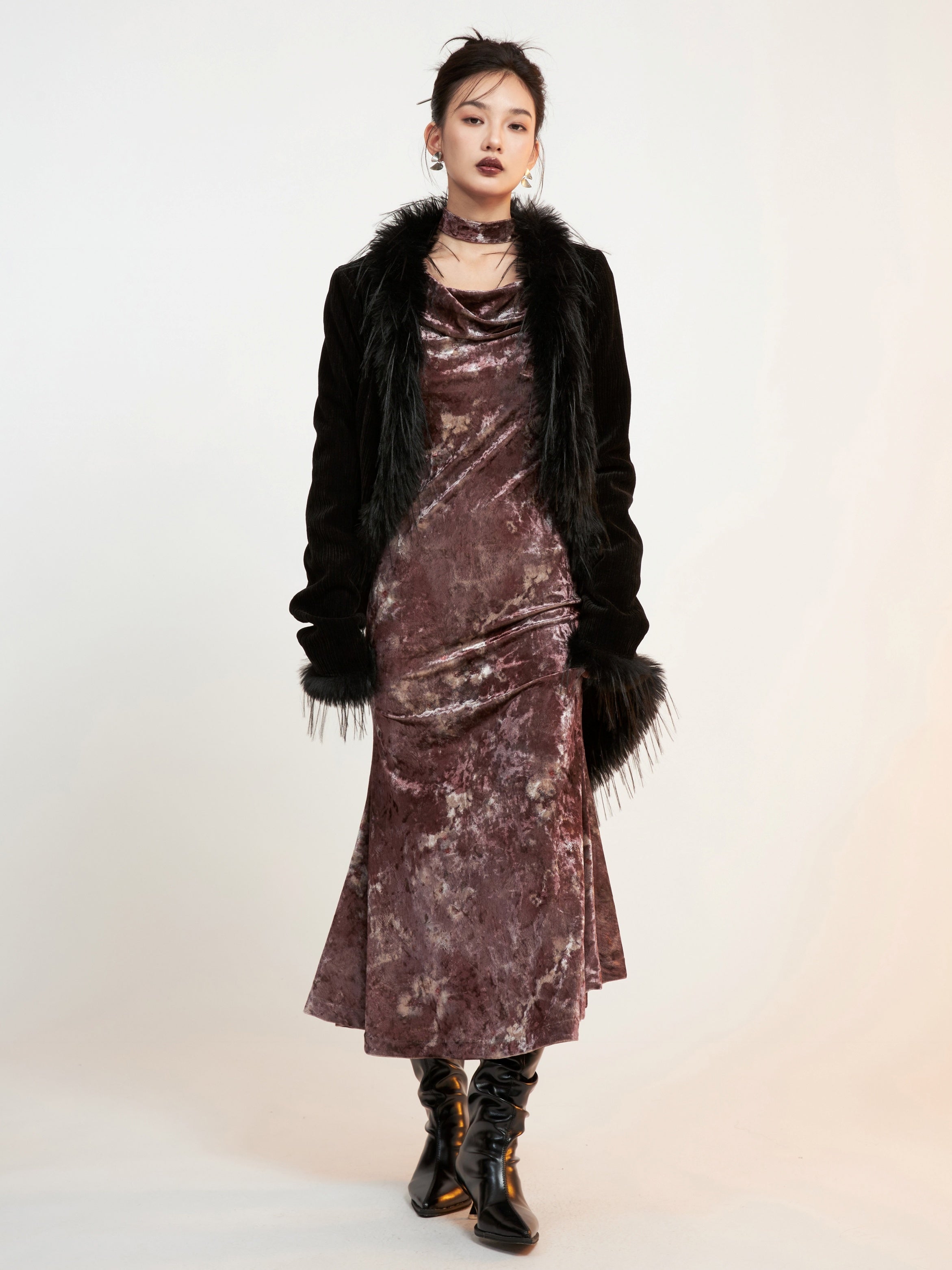 Robe sirène imprimée en velours