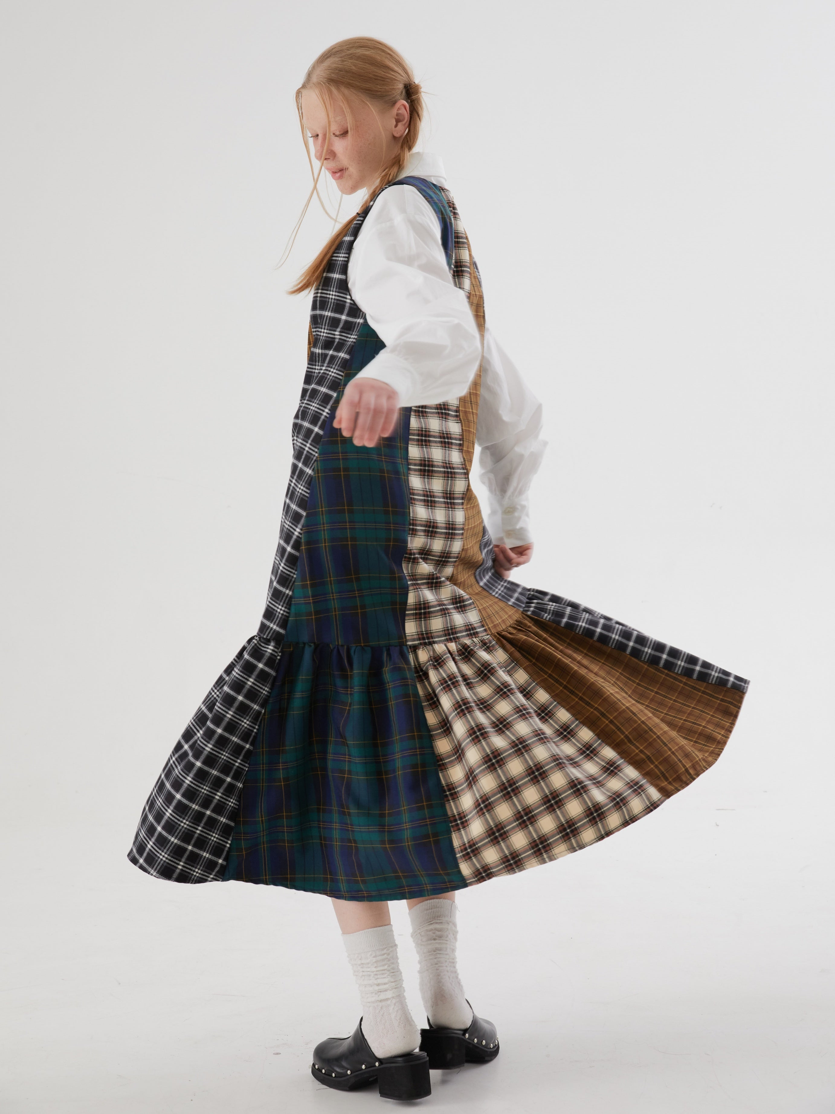 Plaid Patchwork-Ärmel lang ein Stück