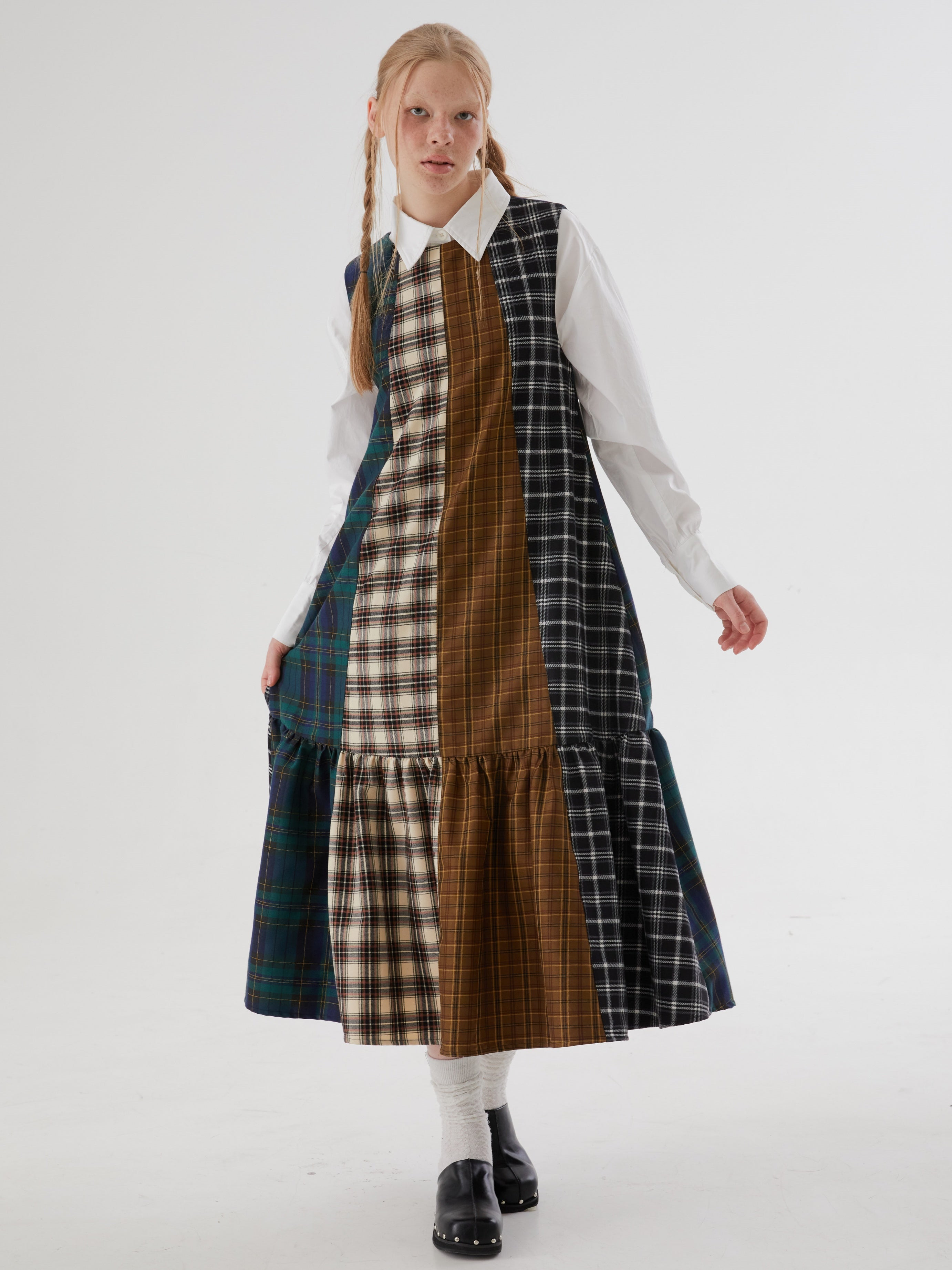 Plaid Patchwork-Ärmel lang ein Stück