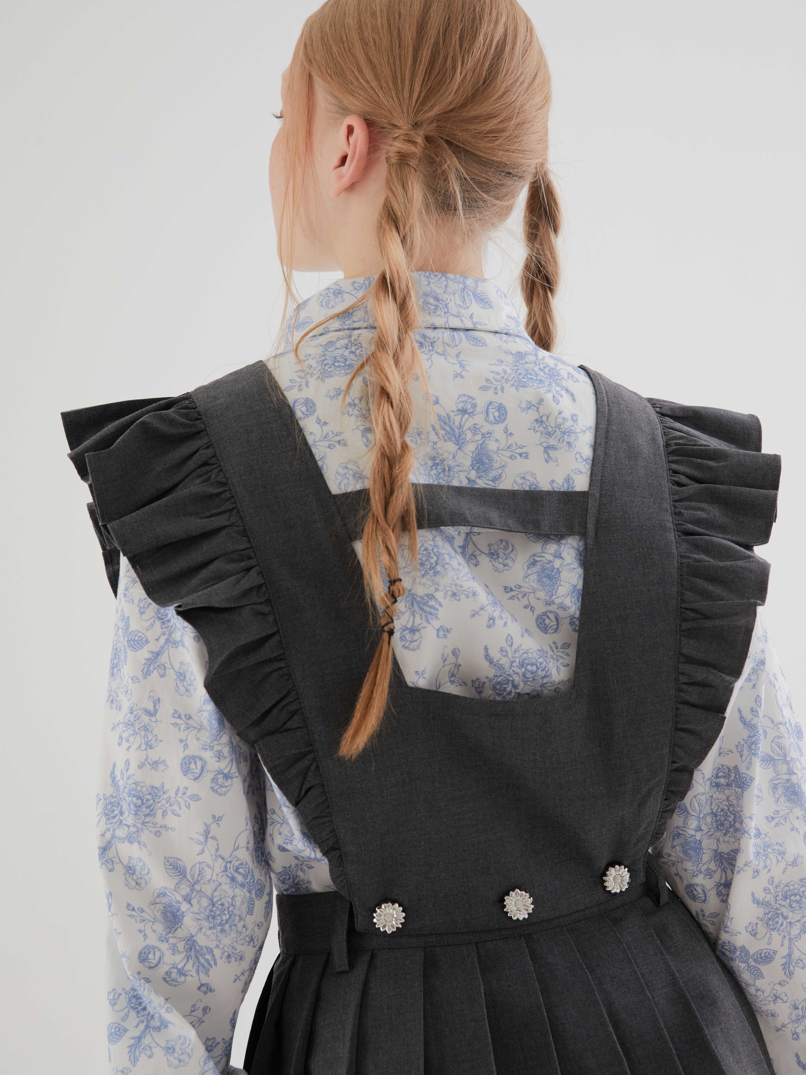 플로럴 드로스트링 크롭 루즈 셔츠