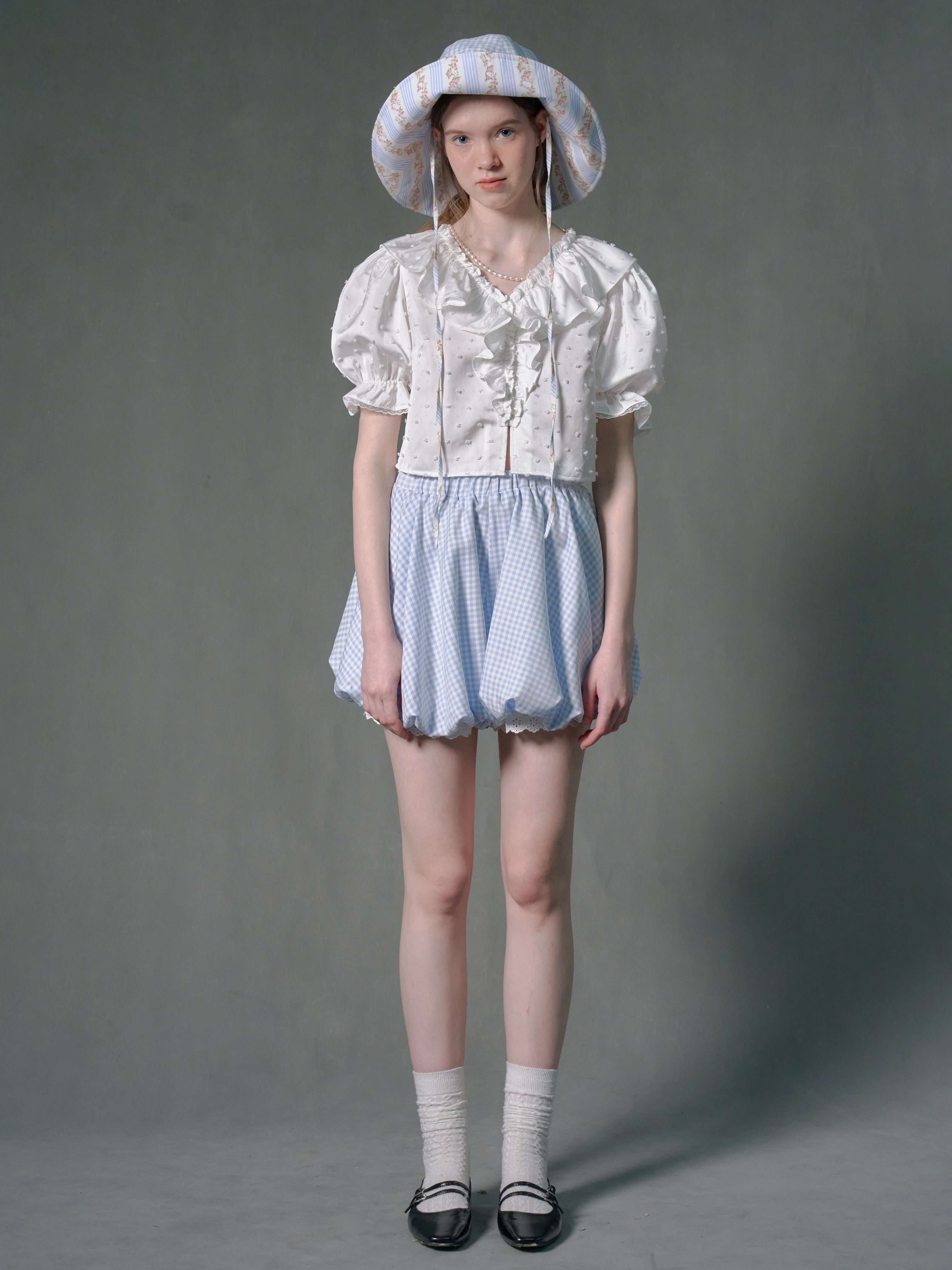 격자 무늬 푹신한 새싹 반바지