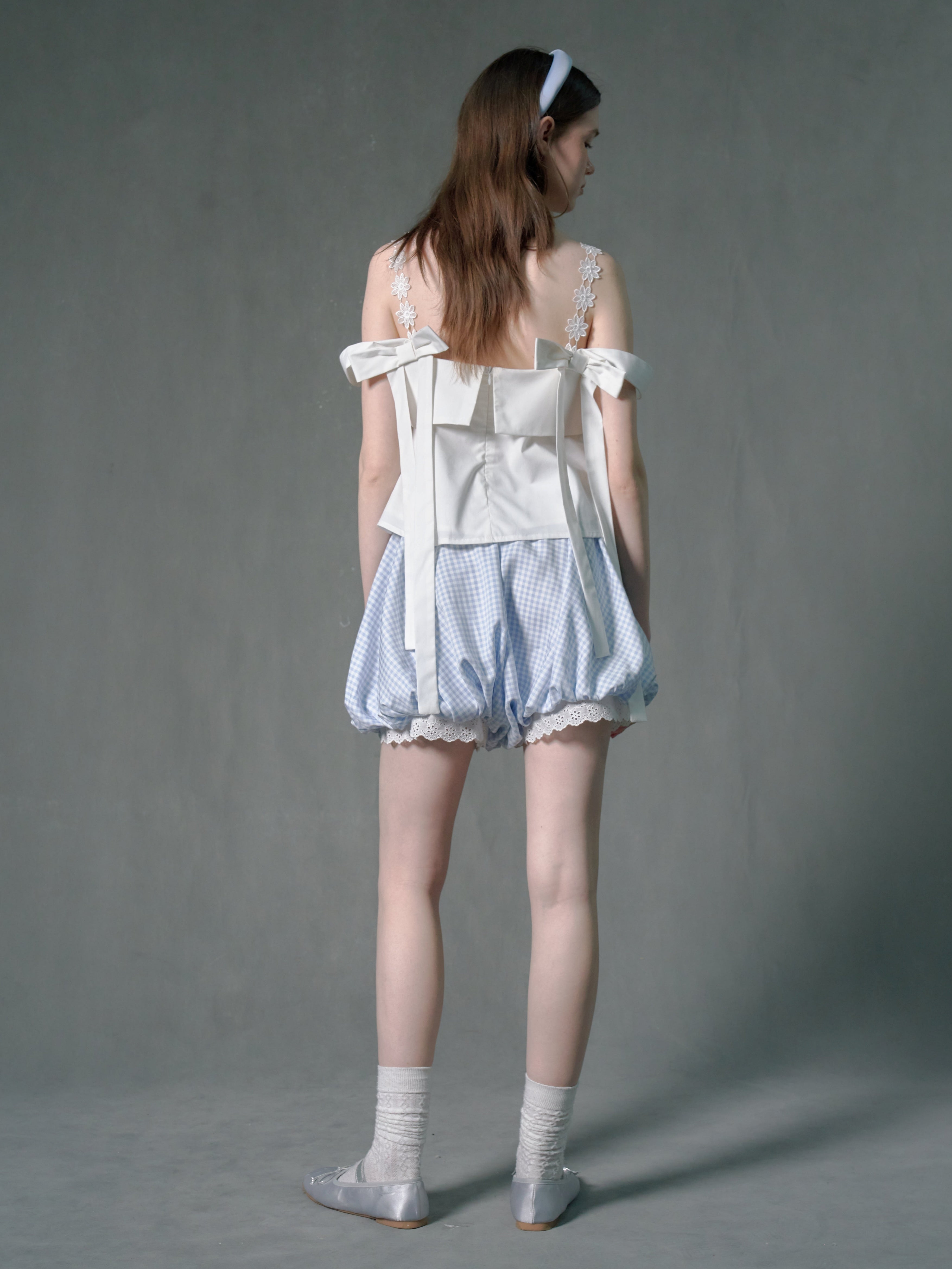 격자 무늬 푹신한 새싹 반바지