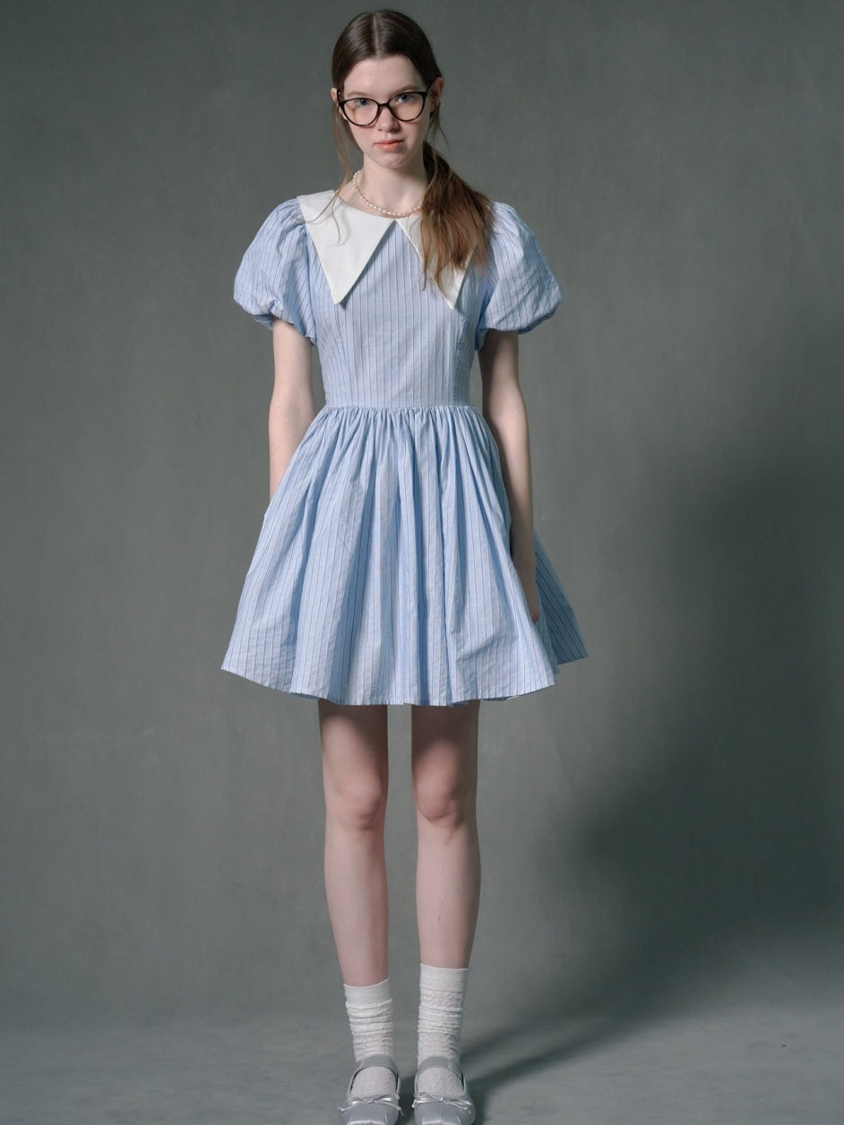 Streifen Puffärmel Big Kragenpuppe ein Stück