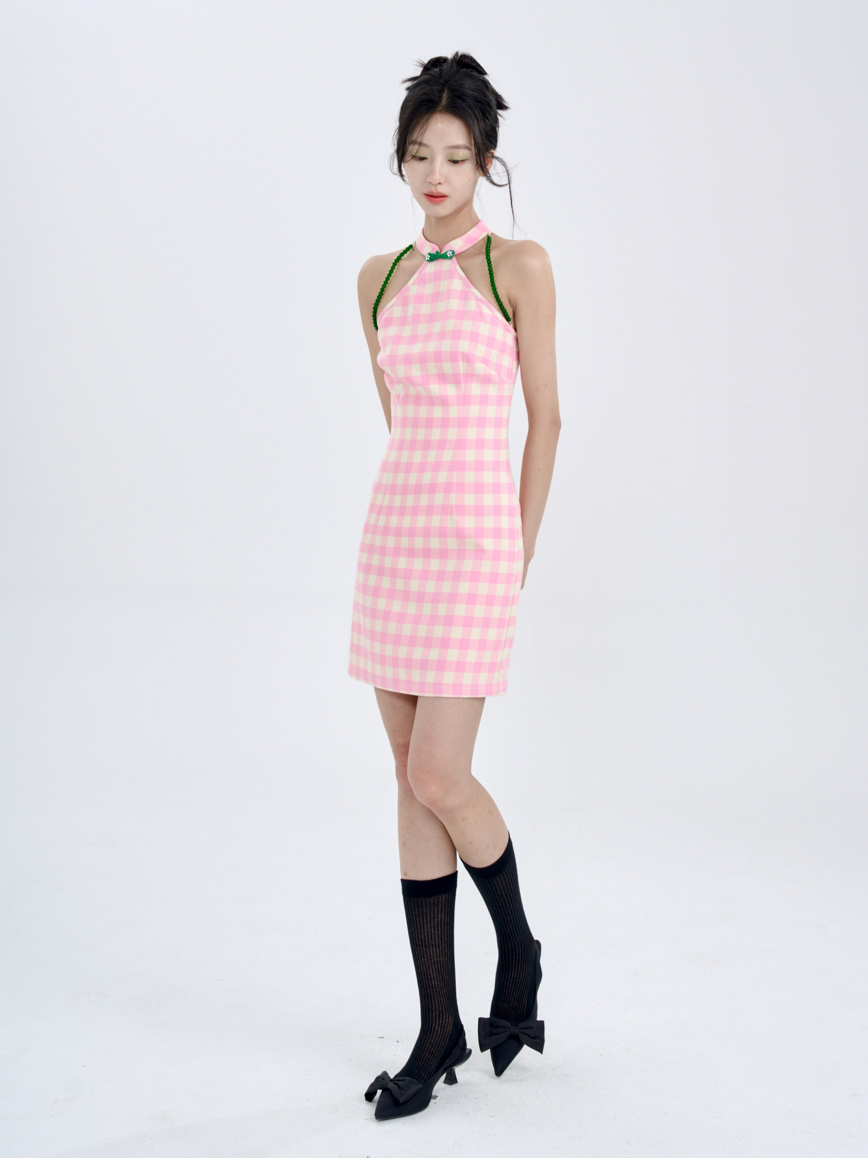 Chinese Style Plaid American Sleeve Dress