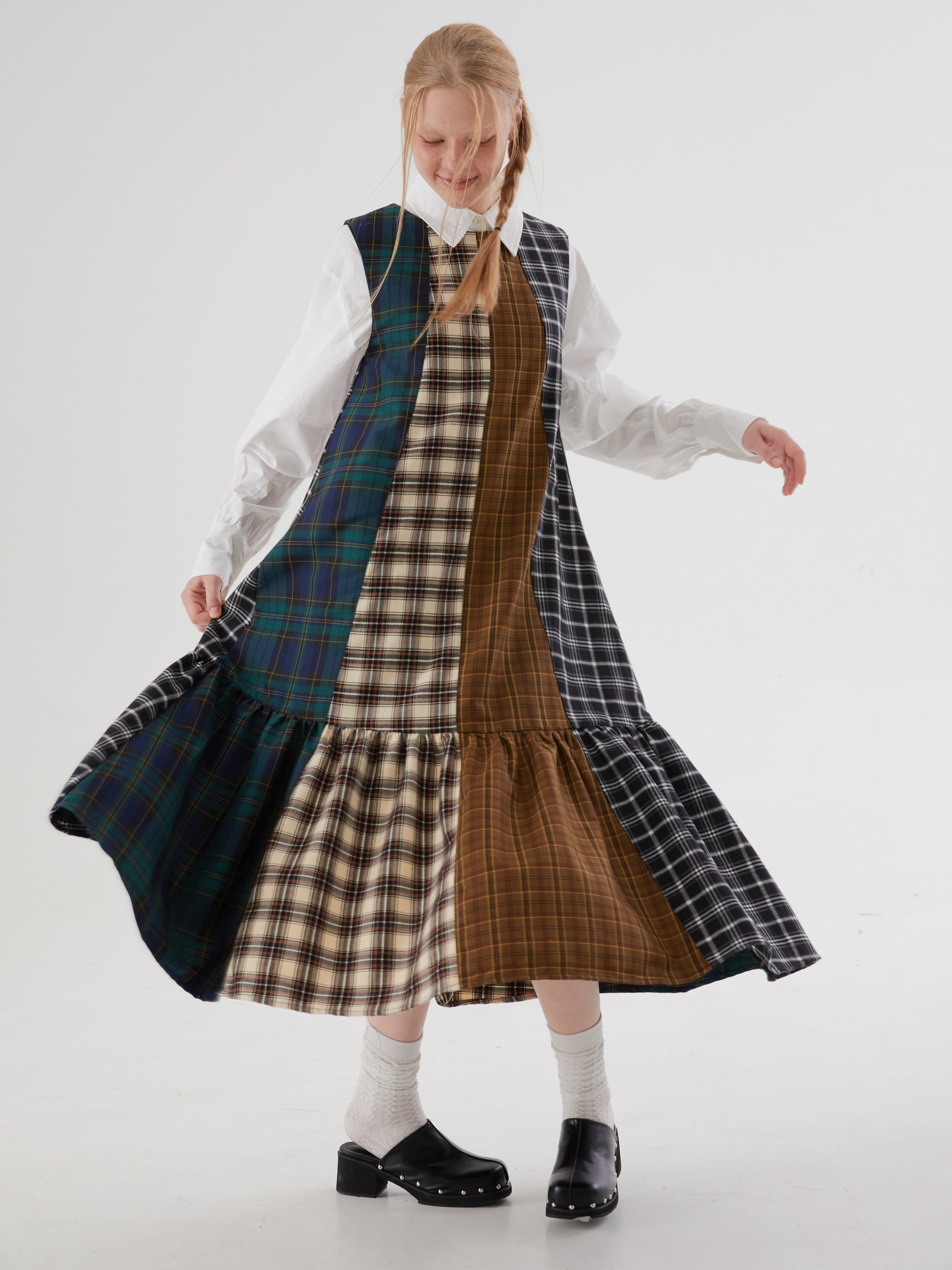 Plaid Patchwork-Ärmel lang ein Stück