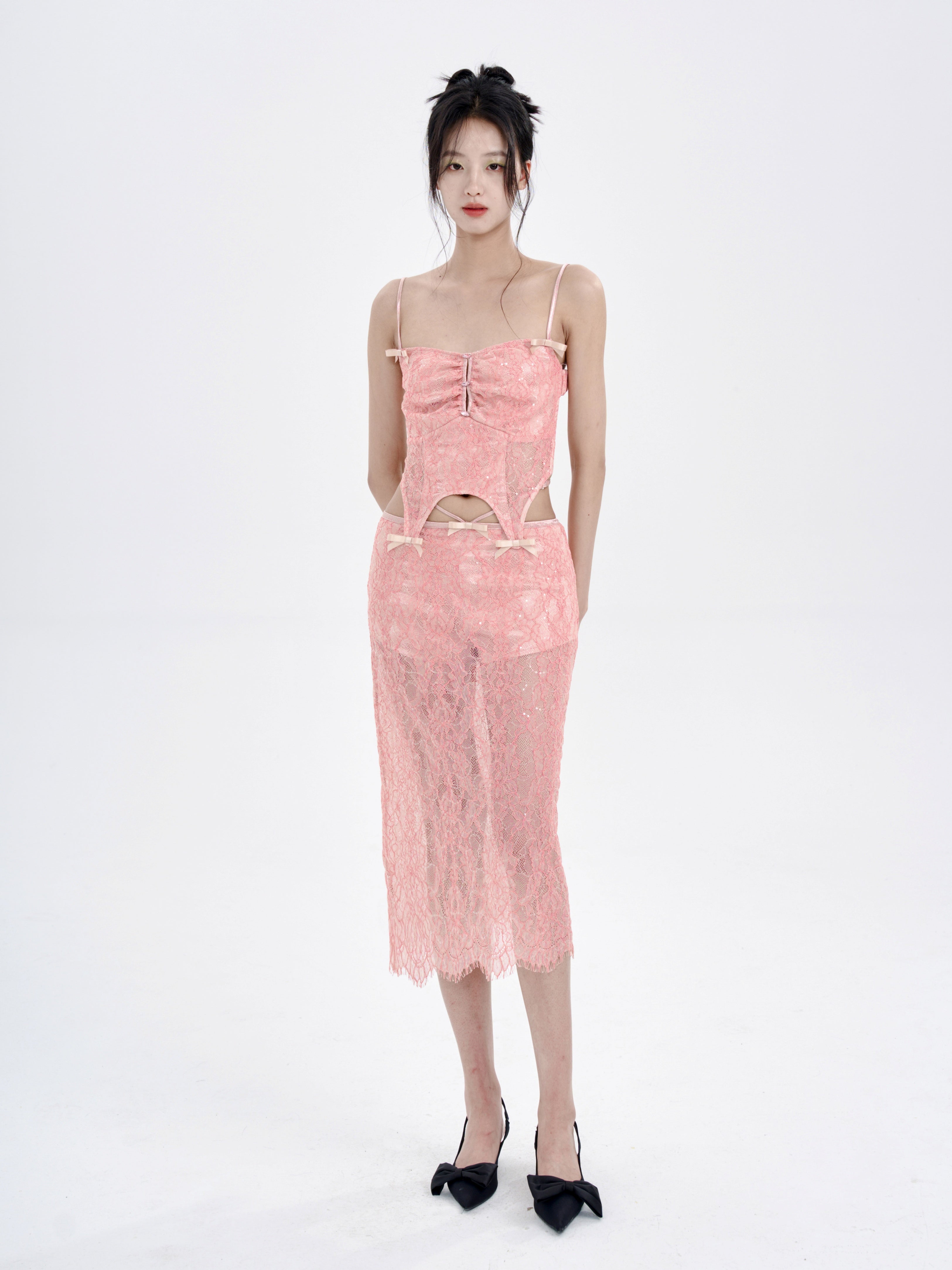 Lace Irregular Hem Camisole & Low Waist Skirt