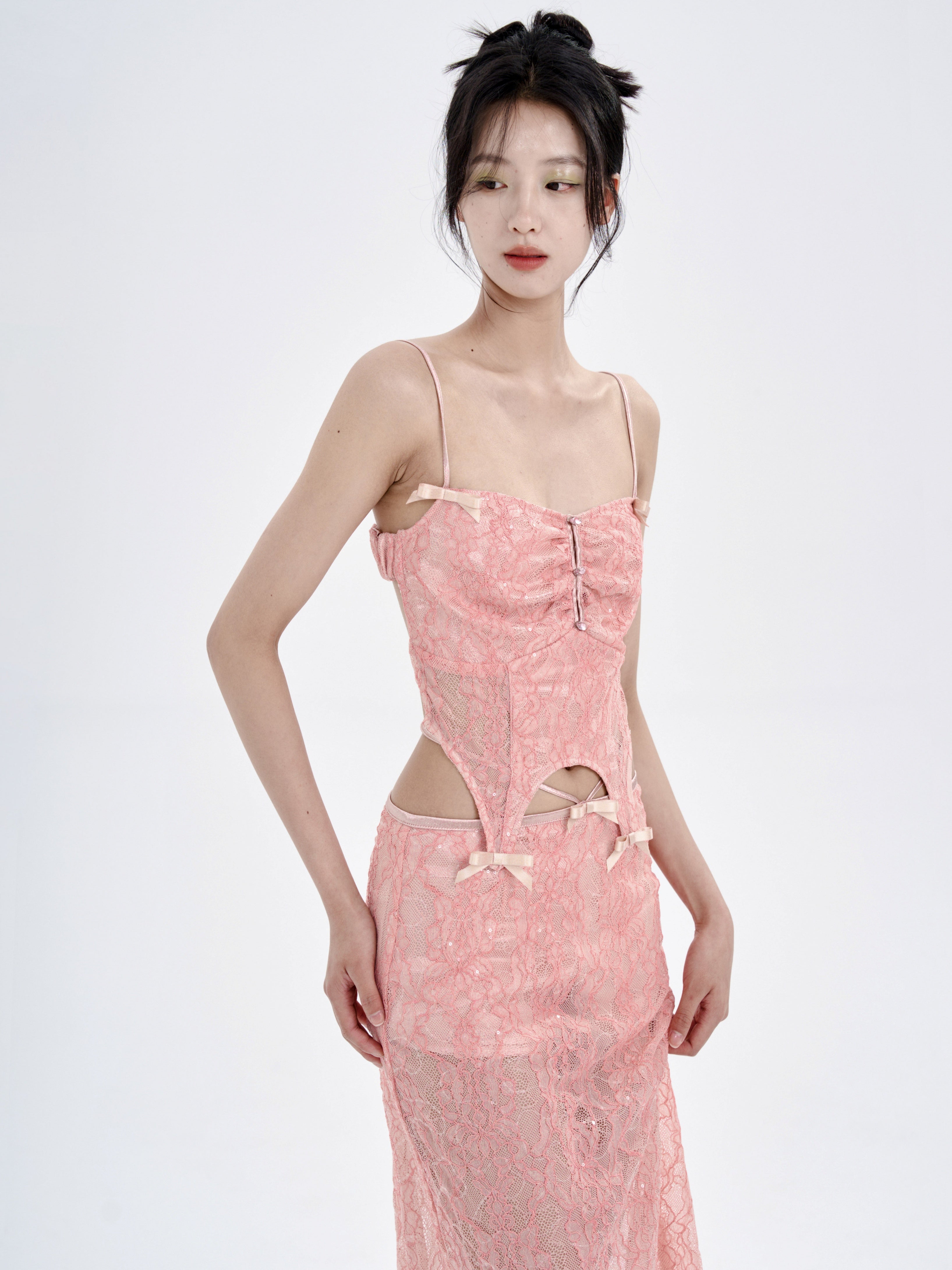 Lace Irregular Hem Camisole & Low Waist Skirt